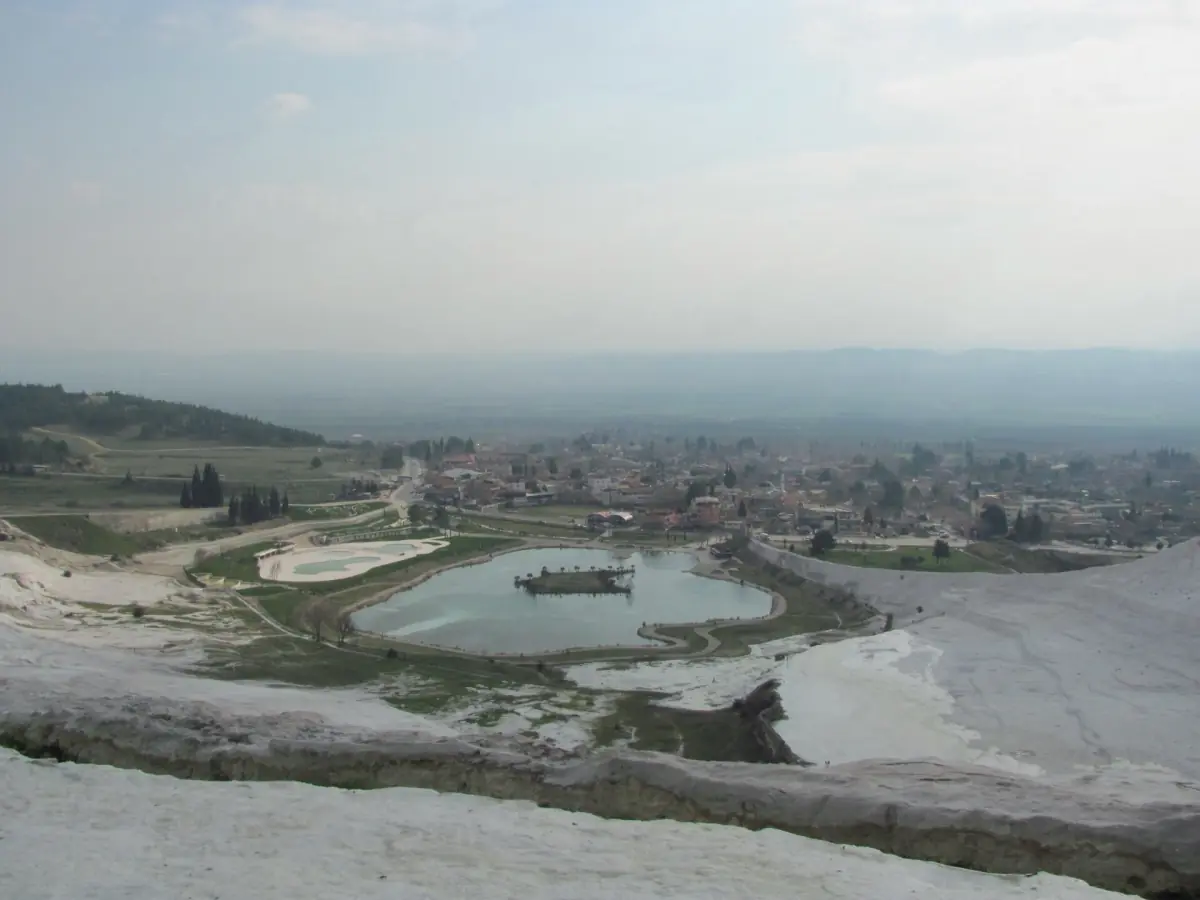 The pond in Pamukkale village seen from the travertines