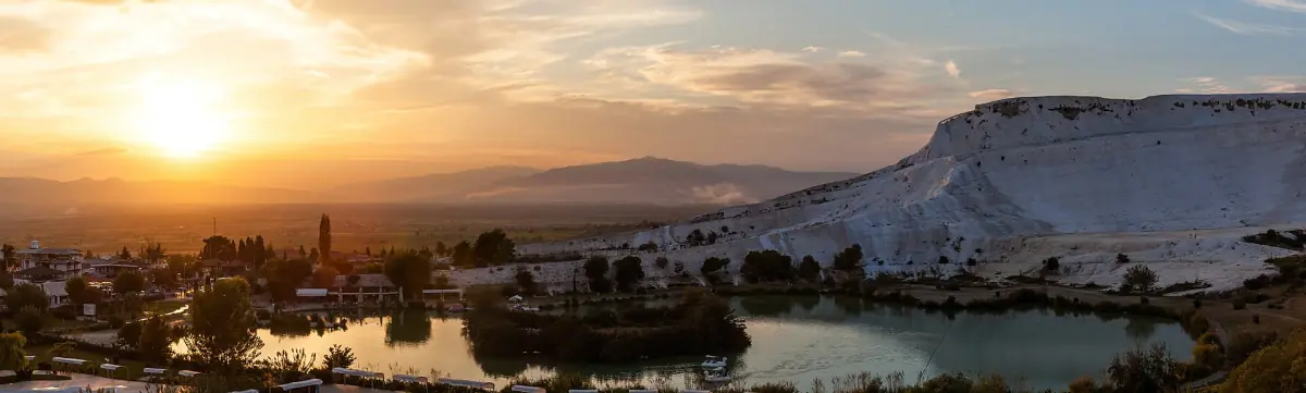 The sun setting over the plain below Pamukkale