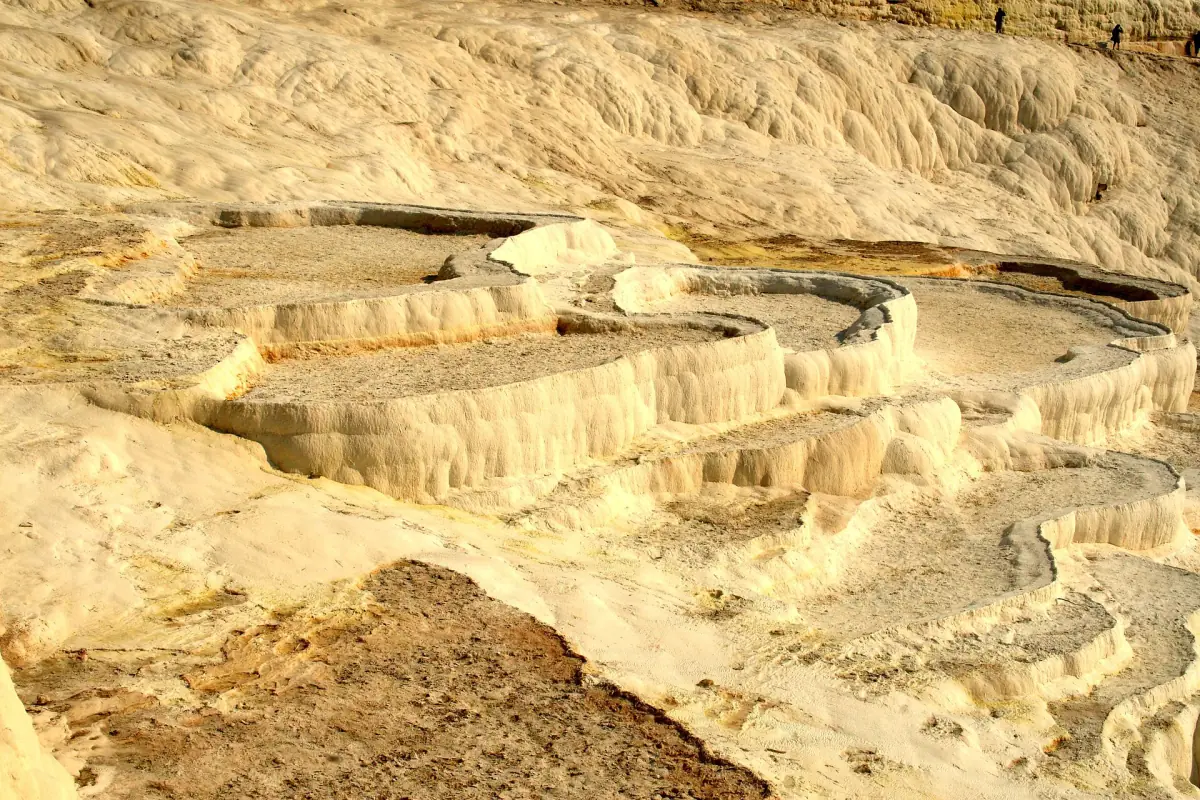 Close view of travertine pools in warm light